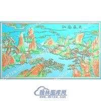 江南春色祥云桥松树海鸥山船夫亭子山水建筑精雕图（ZSSS-063）