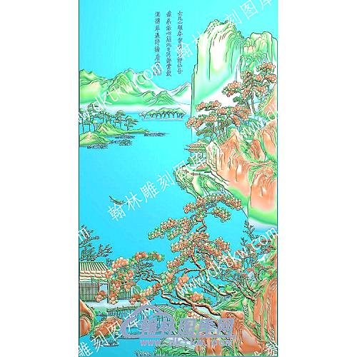 山桥松树庭院山水建筑精雕图（ZSSS-065）