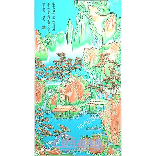 山松树庭院山水建筑精雕图（ZSSS-067）