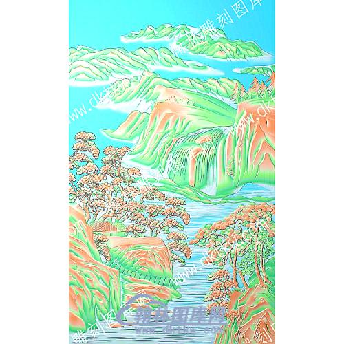 松树房屋山山水建筑精雕图（ZSSS-070）