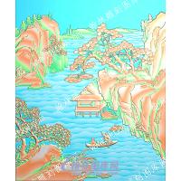 松树枫叶船山水建筑精雕图（ZSSS-086）