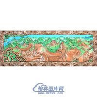长城祥云框松树山山水建筑精雕图（ZSSS-122）