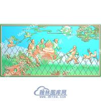 招财进宝祥云童子精雕图（ZSRW-178）