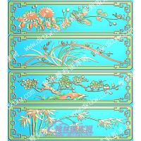 梅兰竹菊回纹框精雕图（ZSZW-741）