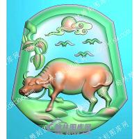 挂件凹底牛树精雕图（GJDW-058）
