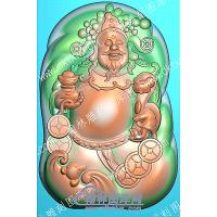 挂件玉雕随形蝙蝠手托元宝手持如意站立财神精雕图（GJCS-004）