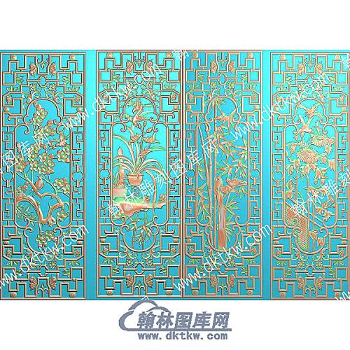 中式梅兰竹菊挂屏精雕图（ZSZW-808）