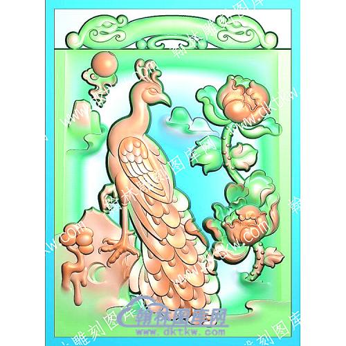 挂件牡丹孔雀精雕图（GJDW-091）