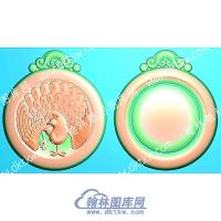 挂件圆牌花头孔雀开屏双面精雕图（GJDW-105）