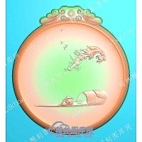 挂件椭圆简单山水牌精雕图（GJSS-001）