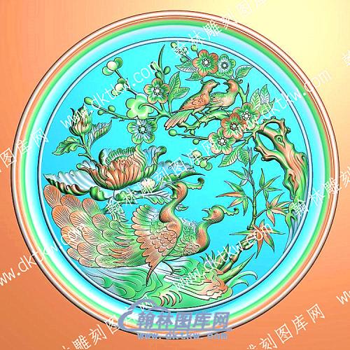 中式孔雀鸟牡丹精雕图（ZSDW-633）