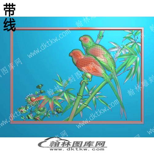 中式竹子 菊花 鹦鹉鸟精雕图（ZSZW-822）