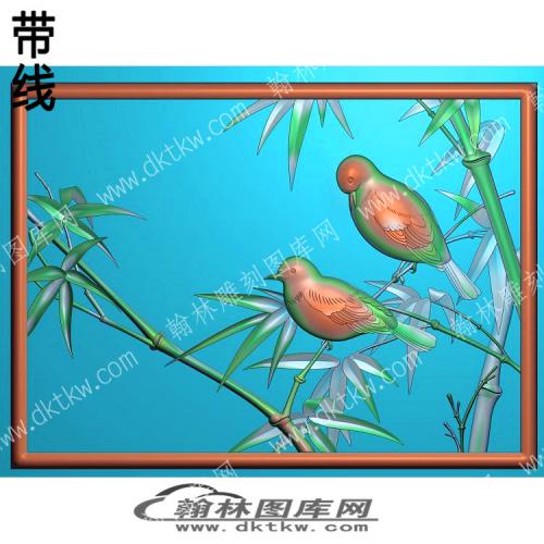 中式竹子 鸟 两只竹竿精雕图（ZSZW-823）