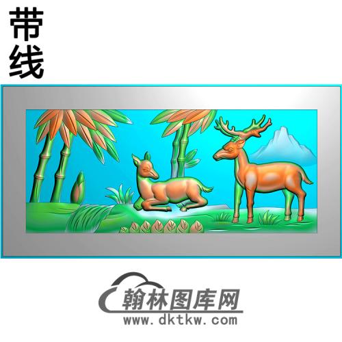 竹子鹿碑板精雕图（MBBB-1660）