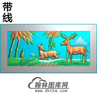 竹子鹿碑板精雕图（MBBB-1660）
