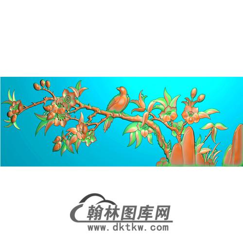 玉兰花鸟无线碑板精雕图（MBBB-1664）