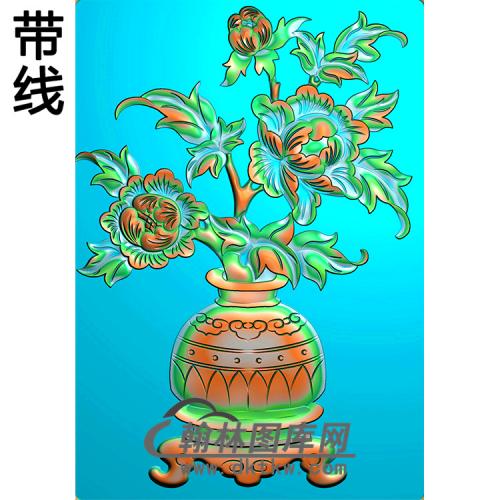 花瓶牡丹碑板精雕图（MBBB-2058）