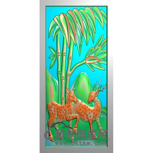 竹子鹿碑板精雕图  （MBBB-2079）