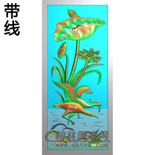 荷花鹤碑板精雕图（MBBB-2101）