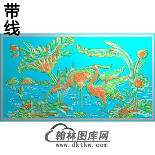 荷花鹤碑板精雕图（MBBB-2175）