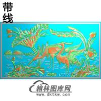 荷花鹤碑板精雕图（MBBB-2175）