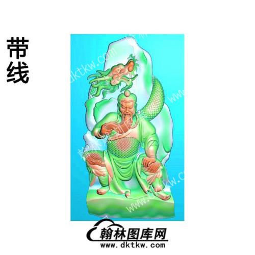 人物挂件 关羽背靠青龙山带线精雕图(GJJD-0119)