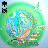 圆形凤凰仙鹤精雕图（ZSLF-066）