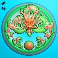 圆形浪花正面龙精雕图(GJL-074)