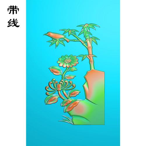 菊花竹子鸟挂件精雕图(JH-001)