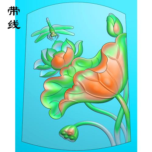 蜻蜓戏荷花牌子精雕图(HLN-005)