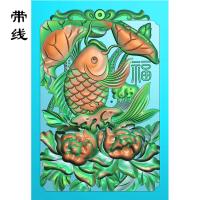 荷花鱼福精雕图(GJY-002)