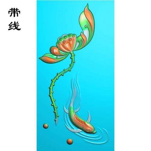 莲花鲤鱼精雕图(GJY-037)