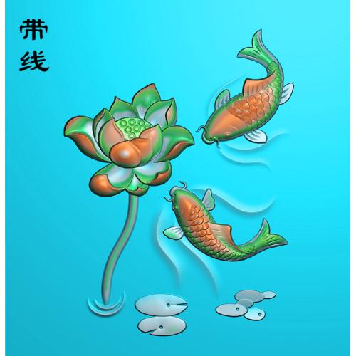 鱼荷花精雕图(GJY-087)