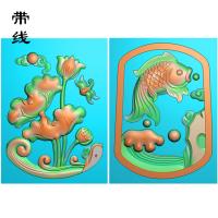 双面荷花鱼精雕图(GJY-090)