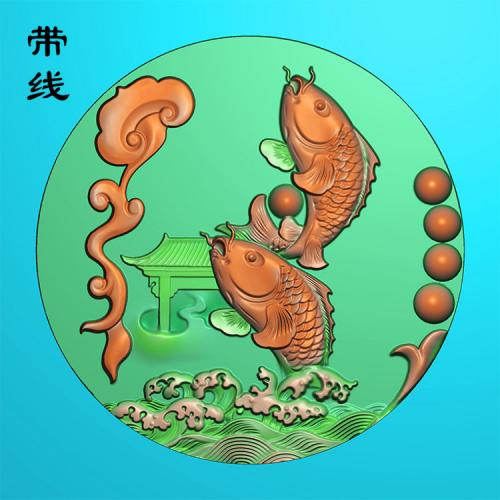 玉雕圆挂件鱼跃龙门精雕图(GJY-112)