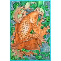招财鲤鱼浪花精雕图(GJY-001)