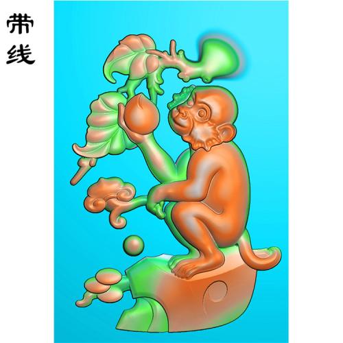 如意抱桃猴子精雕图(GHZ-018)