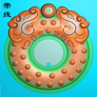 仿古兽头平安扣精雕图（PAK-092）