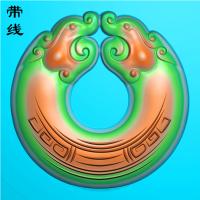 仿古兽头平安扣精雕图（PAK-093）