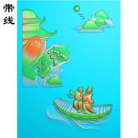 山水建筑人物挂件精雕图(SSG-004)