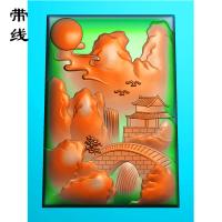 山水建筑挂件精雕图(SSG-027)
