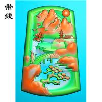 山水建筑挂件精雕图(SSG-029)