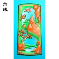 山水建筑松鹤挂件精雕图(SSG-030)