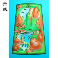 山水建筑挂件精雕图(SSG-034)