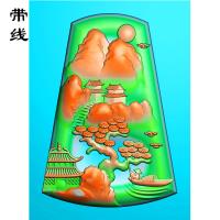 山水建筑挂件精雕图(SSG-044)