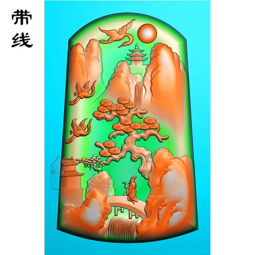 山水人物建筑挂件精雕图(SSG-046)