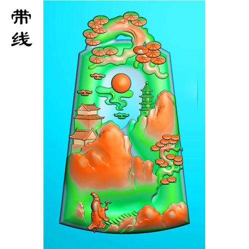 山水人物建筑挂件精雕图(SSG-048)