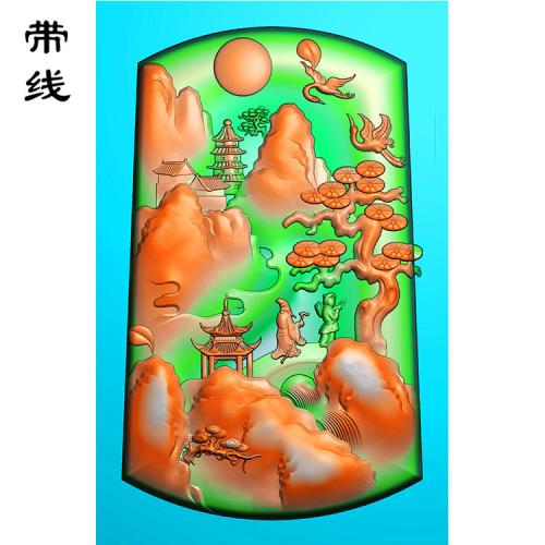 山水人物建筑挂件精雕图(SSG-056)