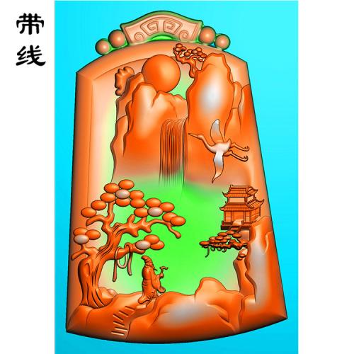 山水人物建筑松鹤挂件精雕图(SSG-066)