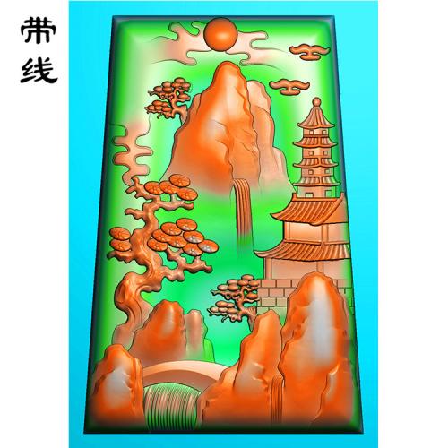 山水建筑人物挂件精雕图(SSG-071)